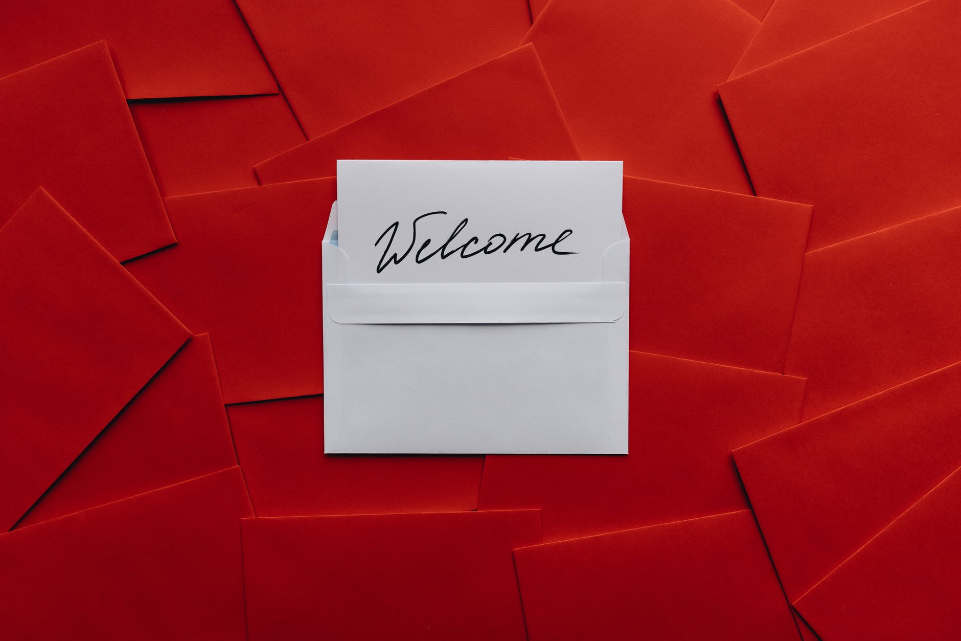 welcome card on top of cards