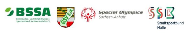 Logo der Verbände BSSA, GSV Sachsen-Anhalt, Special Olympics Sachsen-Anhalt und des Stadtsportbundes Halle